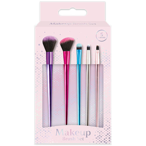 Colourful Makeup Brush Set - 5 Pack Vibrant Soft Brushes Easy Makeup Application