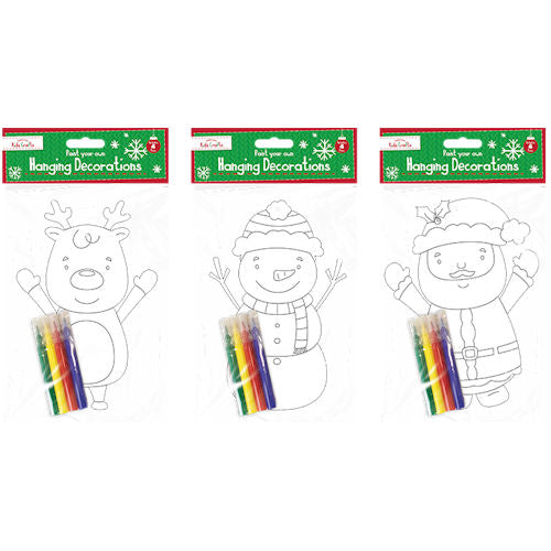 Colour Your Own Hanging Decoration - Assorted Christmas Characters Fun Creative Activity