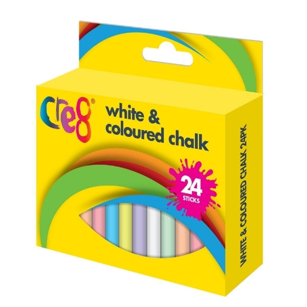 White & Coloured Chalks - 24 Pack