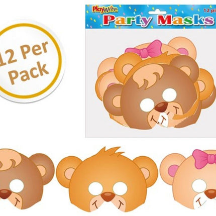 Cardboard Teddy Bear Masks - 12 Pack