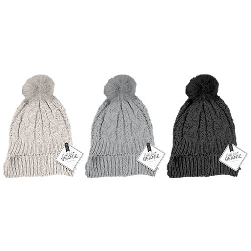 Cable Knit Hat with Pom Pom Single - Assorted