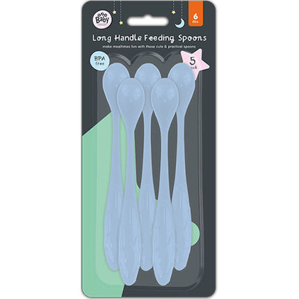 Blue Long Handle Baby Feeding Spoon - 5 Pack
