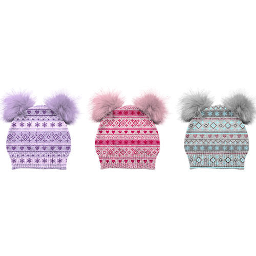Girls Lurex Pom Pom Trim Hat Single - Assorted Winter Headwear Warm Knit Beanie