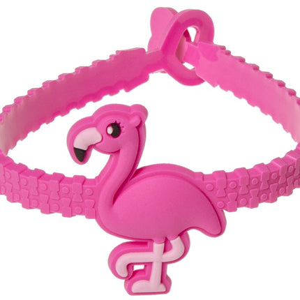 Adjustable Pink Flamingo Rubber Bracelets - 6 Pack