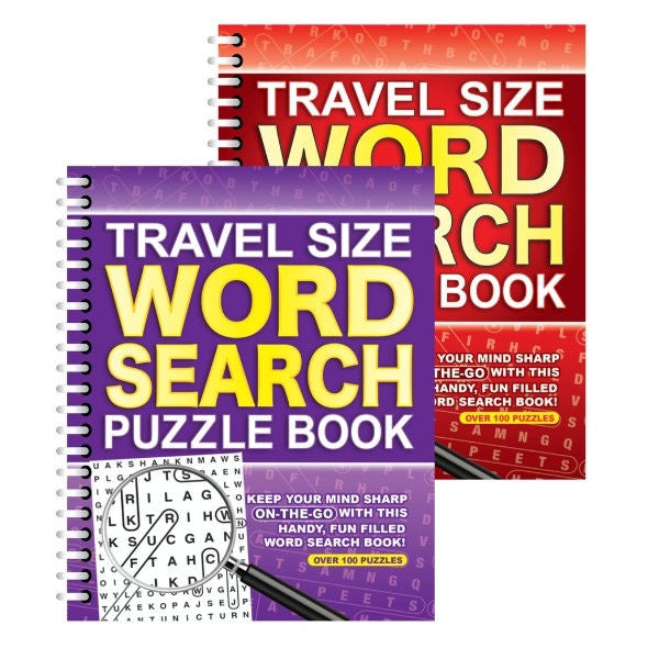 Travel Size Word Search Book - Assorted Compact Design High Quality Paper Relaxing Brain Teasers
