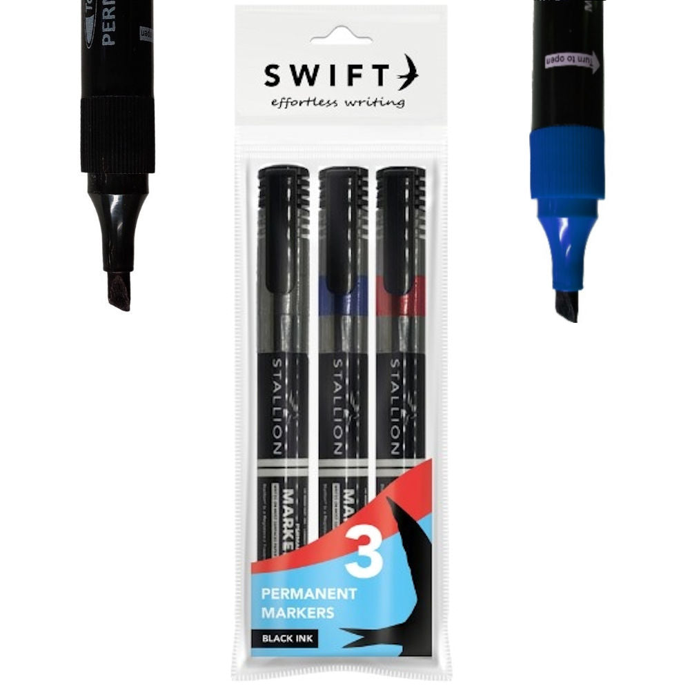 Assorted Permanent Markers - Pens 3 Pack Bold Coloured Ink Smooth Flow