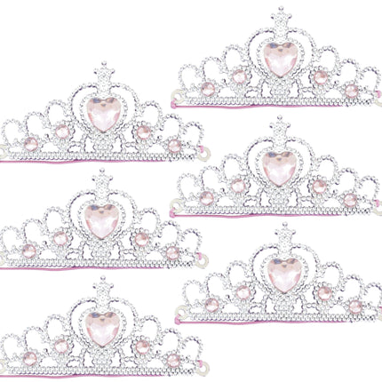 Silver Elastic Princess Tiaras - 6 Pack