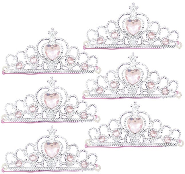 Silver Elastic Princess Tiaras - 6 Pack