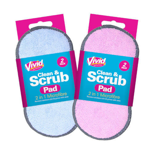 Clean & Scrub Pad - 2 Pack Double Sided Sponge Tough Stains Gentle Cleaning
