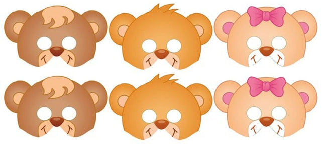 Cardboard Teddy Bear Masks - 12 Pack