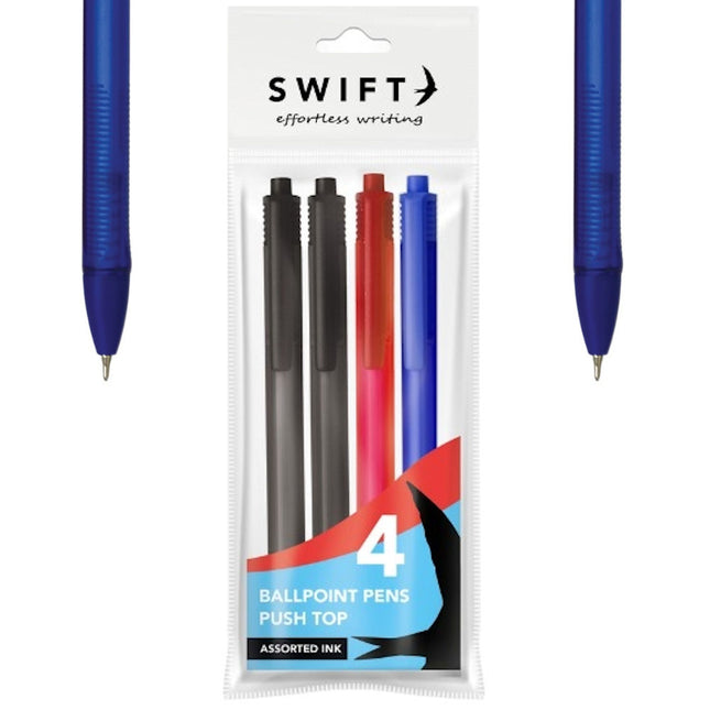 Retractable Tinted Assorted Pens - 4 Pack