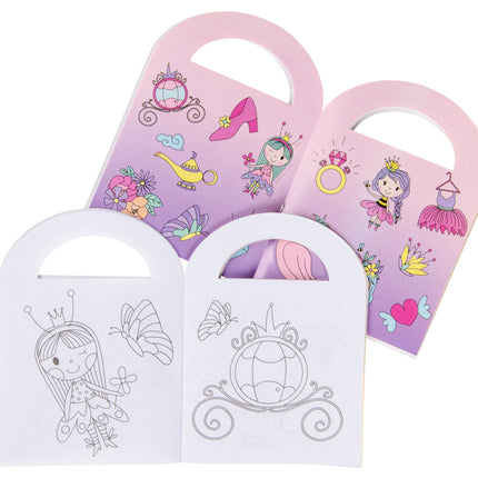 Princess Sticker & Colouring Books With Handles - 6 Pack