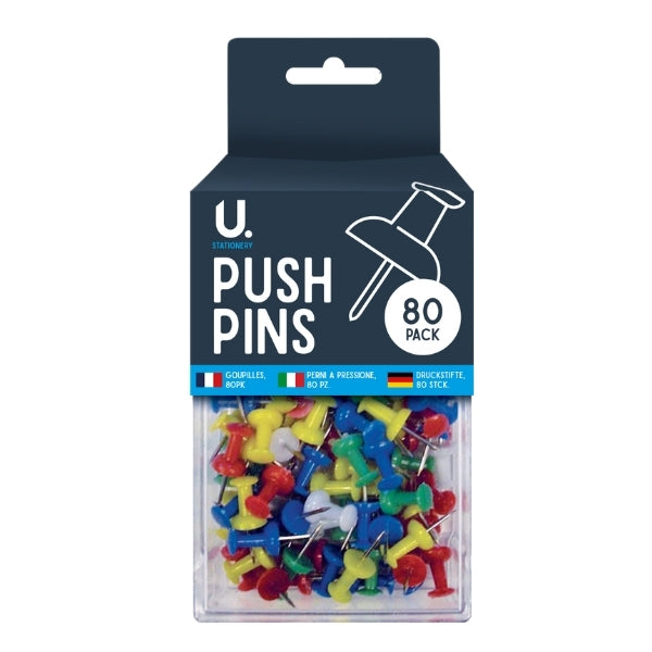 80 Assorted Coloured Push Pins