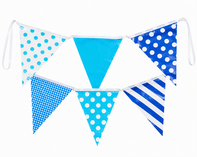 Blue Spots & Stripes 10m Triangle Bunting