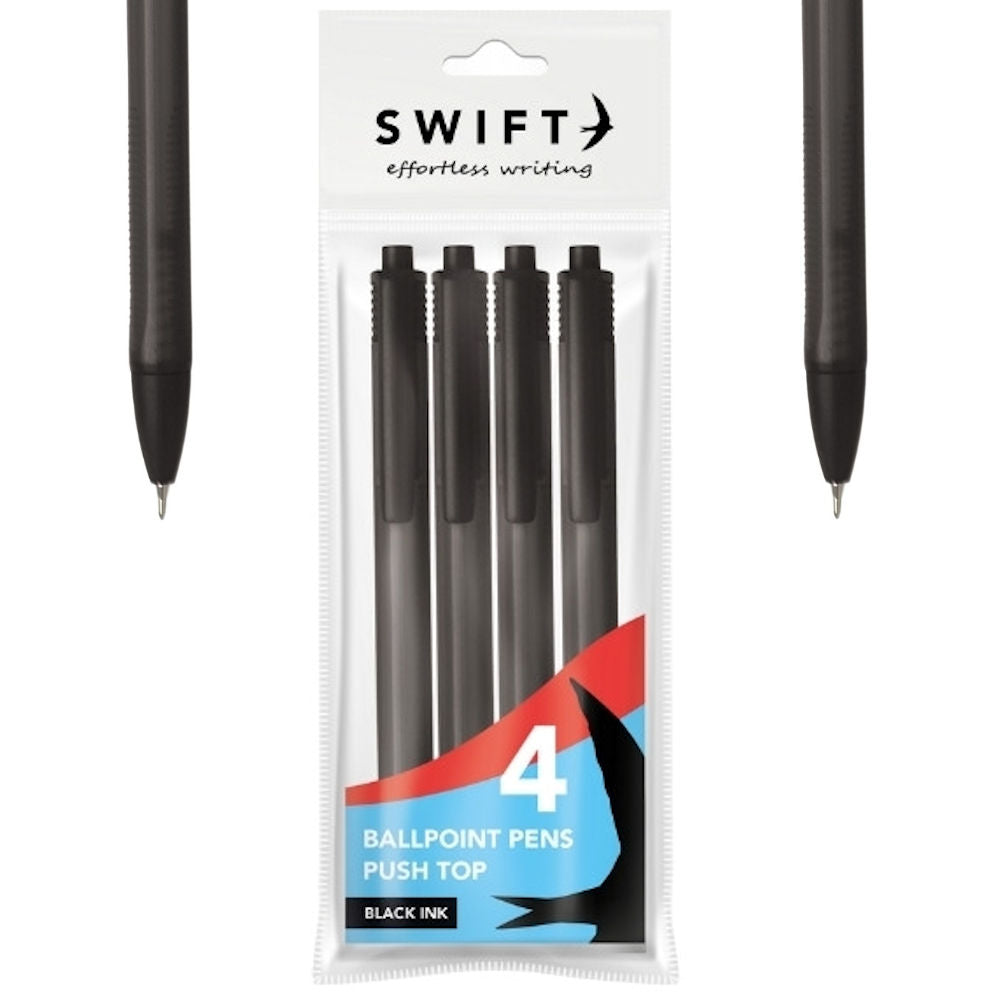 Retractable Tinted Black Pens - 4 Pack Smooth Writing Black Ink Style