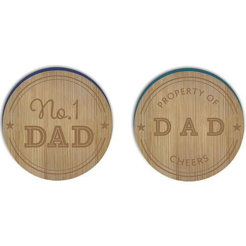 Father's Day Wooden Engraved Coasters - Assorted