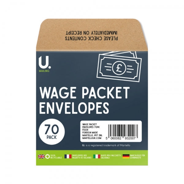 70 Manilla Wage Packet Envelopes