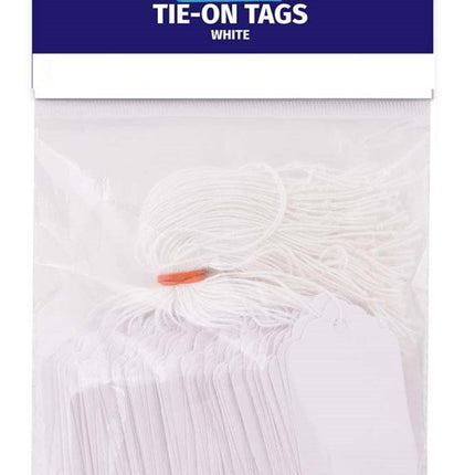 100 Pre-Strung 36mm x 53mm White Tags (Pack)