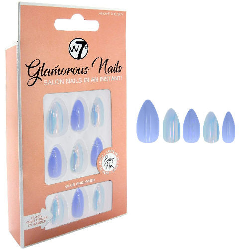 W7 Cosmetics Glamorous False Nails Above The Sky - Long Fake Adhesive Included Party Nails