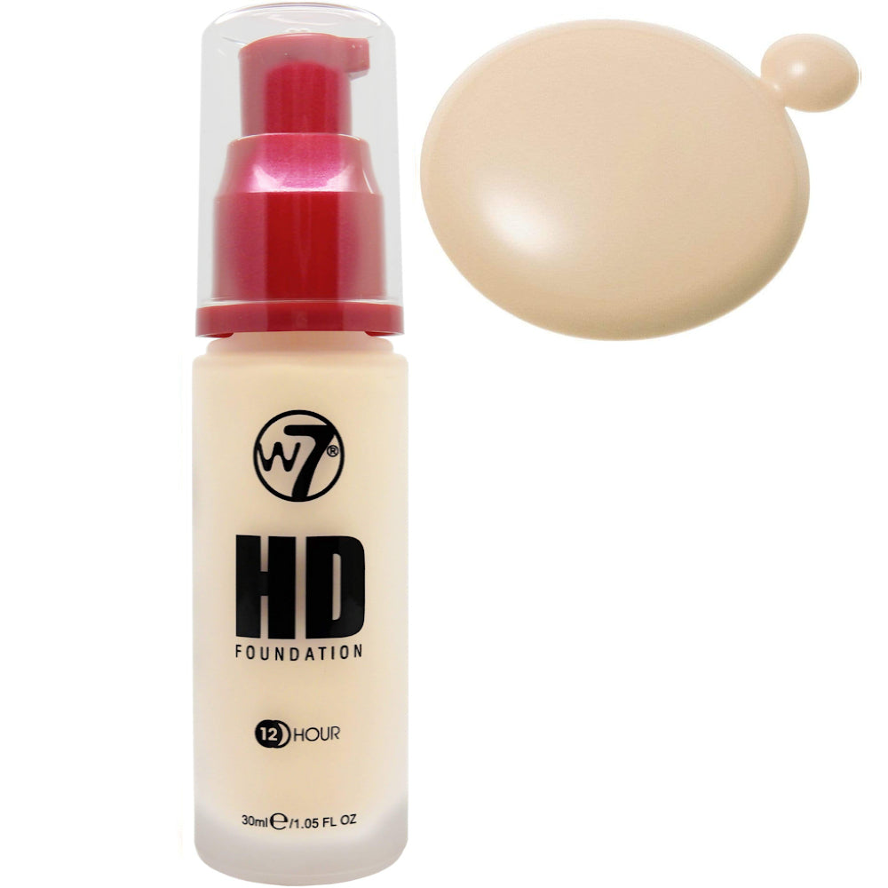 W7 Cosmetics HD Foundation Porcelain - Liquid Pump Face Buildable Smooth Application