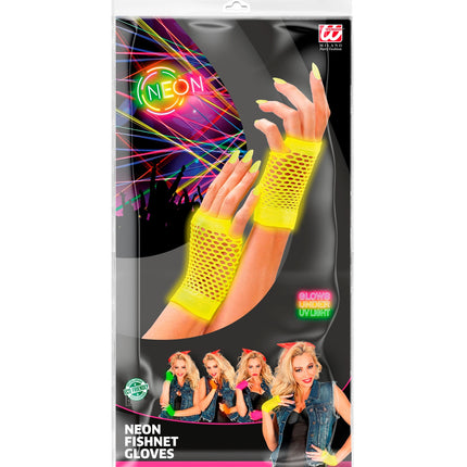 Fingerless Fishnet Gloves - Neon Yellow