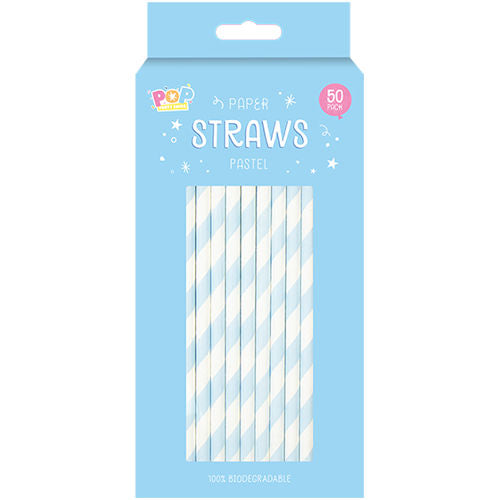 Pastel Eco Paper Straws 50 Pack Assorted - Biodegradable Drinking Straws in Soft Pastel Colours