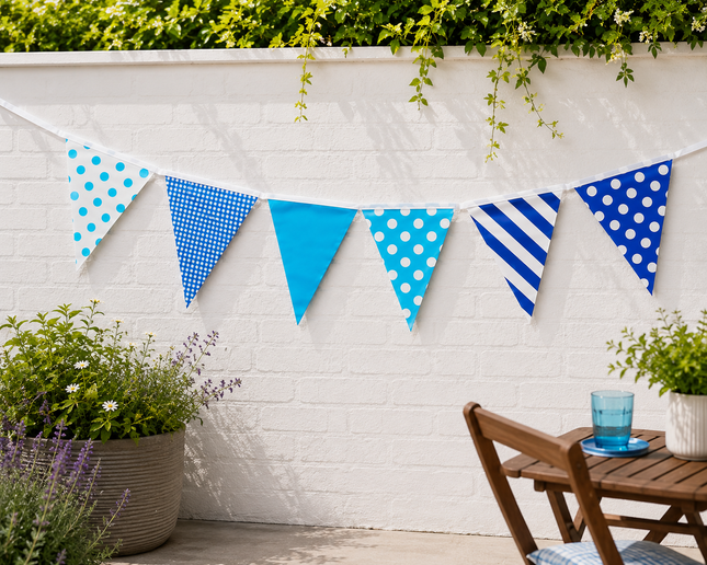 Blue Spots & Stripes 10m Triangle Bunting