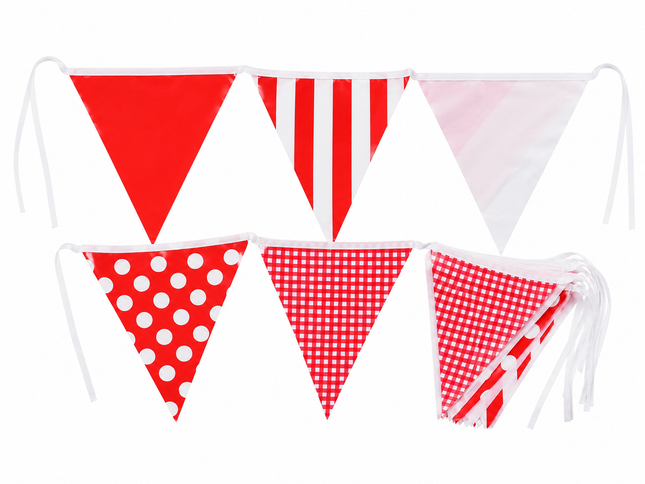 Red Spots & Stripes 10m Triangle Bunting