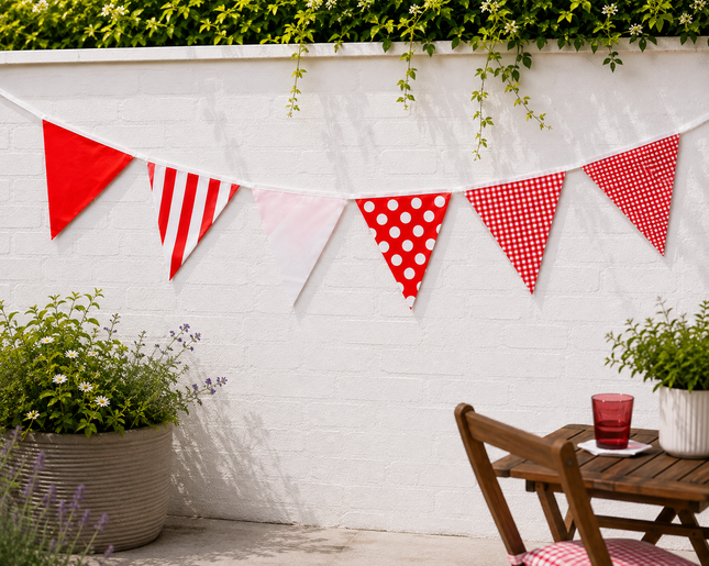 Red Spots & Stripes 10m Triangle Bunting