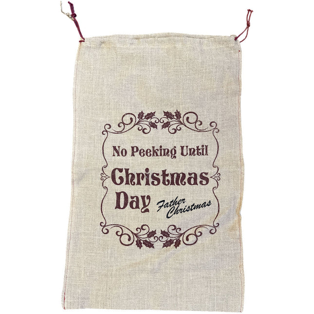 No Peeking Until Christmas Hessian Sack