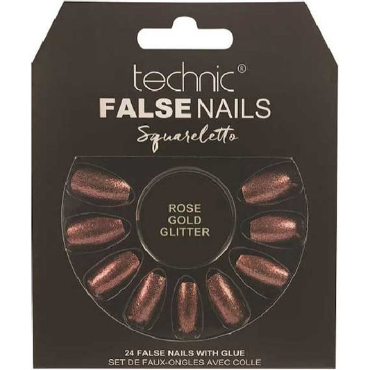 Technic Cosmetics False Nails - Squareletto Rose Gold Glitter