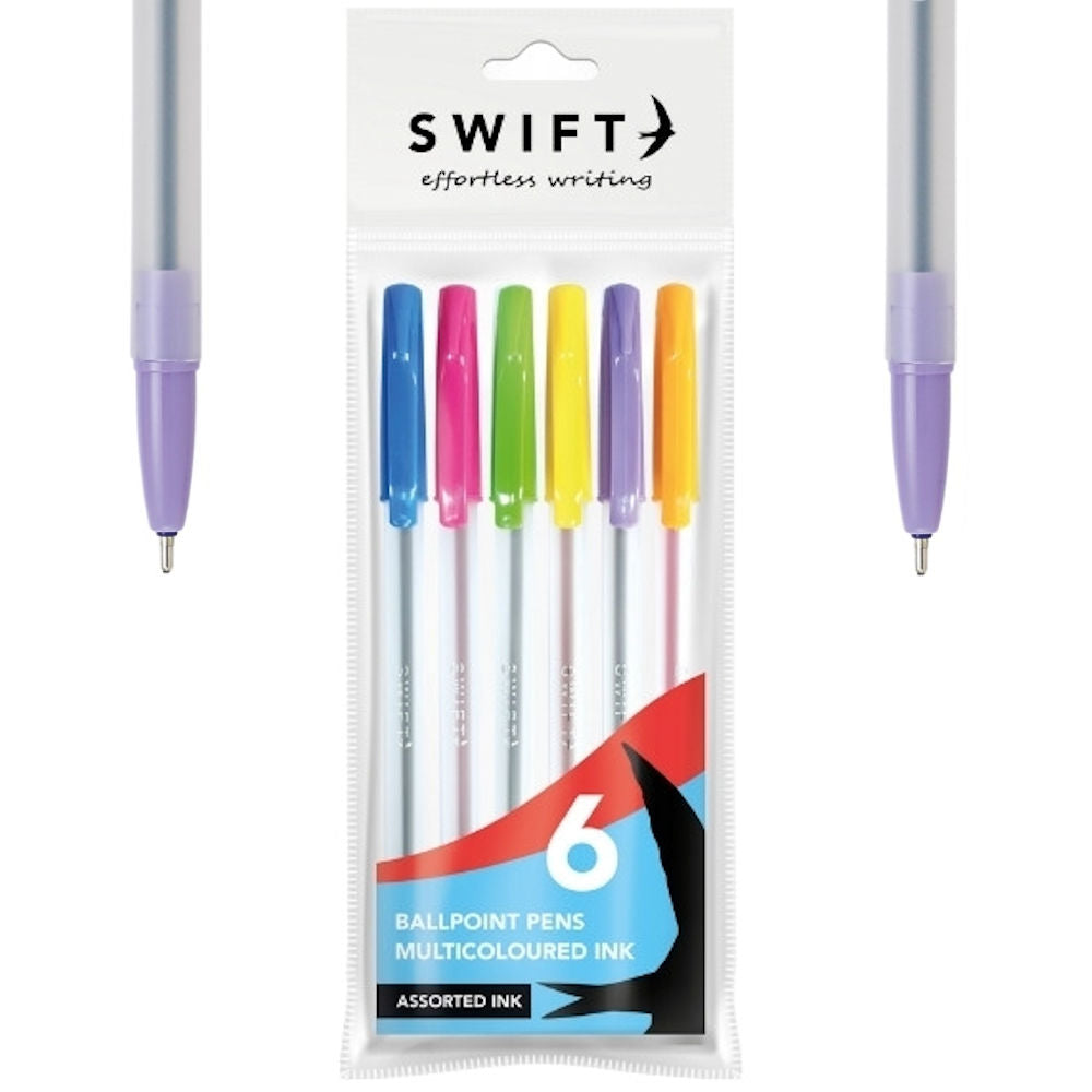 Multicoloured Ballpoint Pens - 6 Pack Convenient Smooth Writing Value