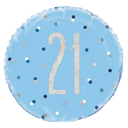 Blue 21st Birthday Glitz 18" Round Foil Balloon