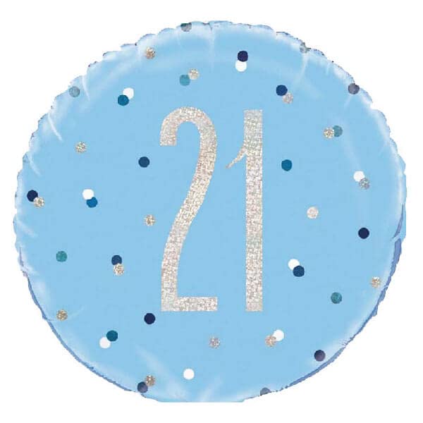 Blue 21st Birthday Glitz 18" Round Foil Balloon
