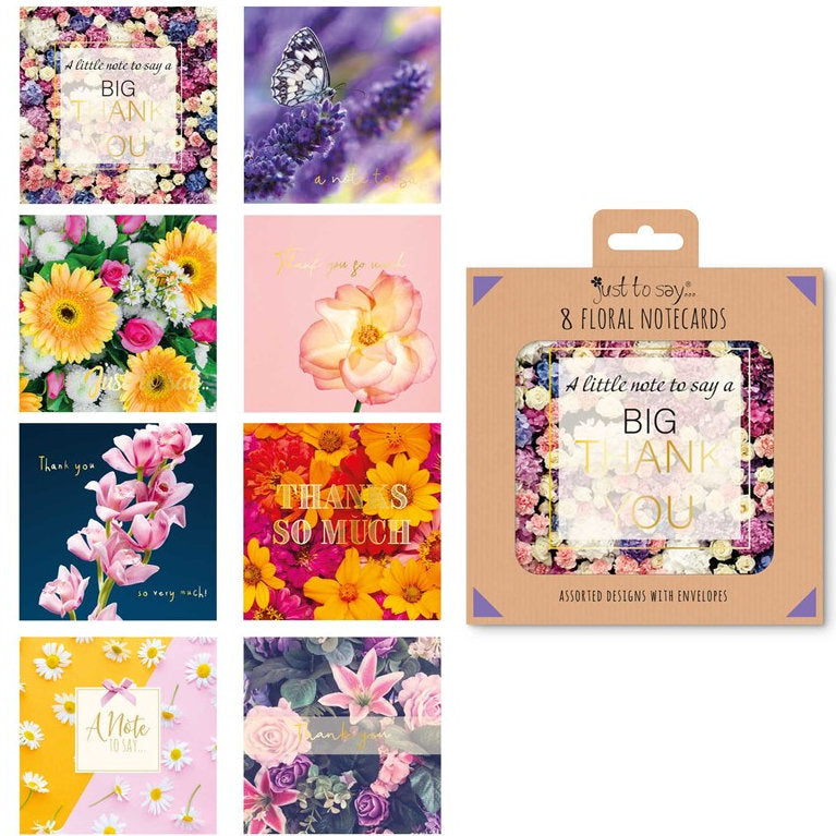  Floral Note Cards - 8 Pack Stationery Thank You Cards Greeting Cards Assorted Designs