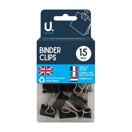 15 Black 19mm Binder Clips