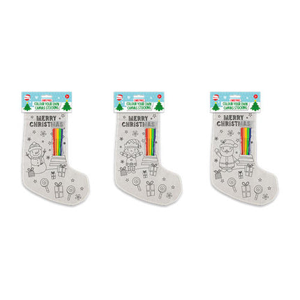 Christmas Colour Your Own Canvas Stocking - Assorted
