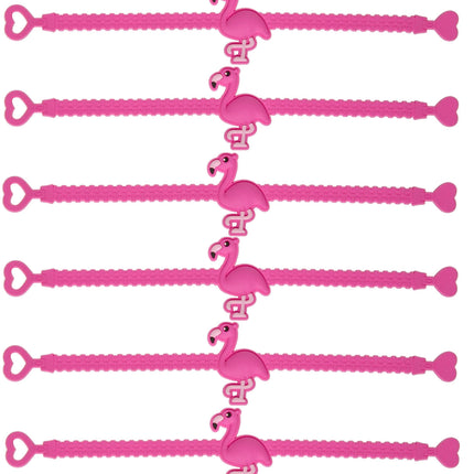 Adjustable Pink Flamingo Rubber Bracelets - 6 Pack