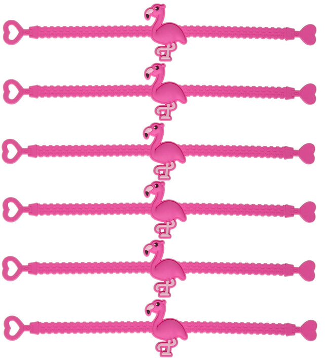 Adjustable Pink Flamingo Rubber Bracelets - 6 Pack
