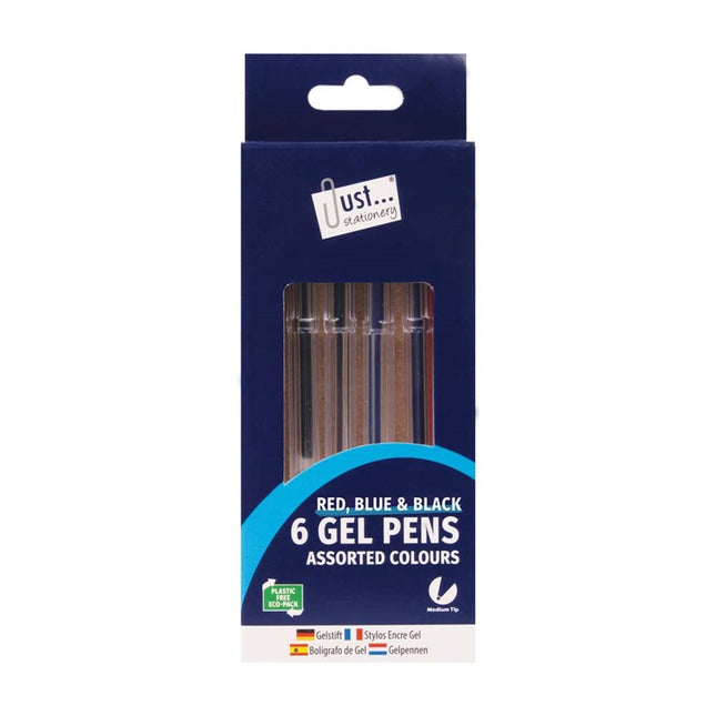 6 Black, Blue & Red Gel Pens
