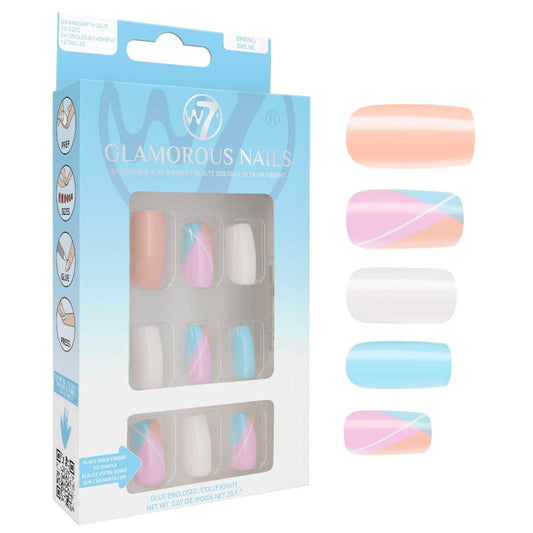 W7 Cosmetics Glamorous False Nails Spring Break - Long Fake Adhesive Included Party Nails