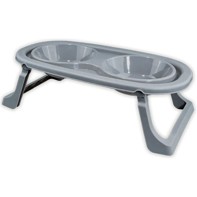 Grey Dual Plastic Pet Bowls & Stand