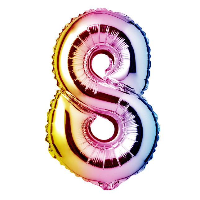 Large Rainbow Foil "Number 8" Balloon – 34 Inch
