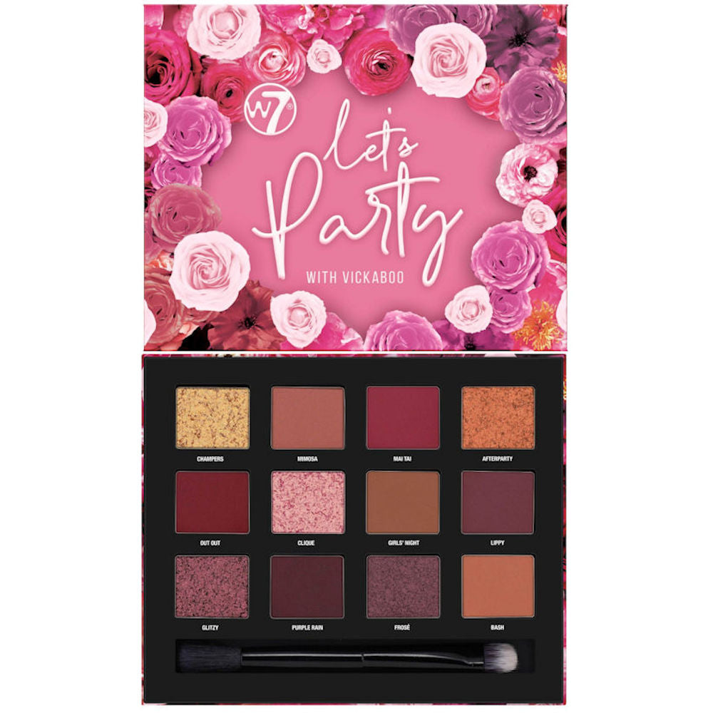 W7 Cosmetics Vickaboo Let's Party Eyeshadow Palette - 12 Colour Matte Shimmer With Applicator Pink Colours Eyes