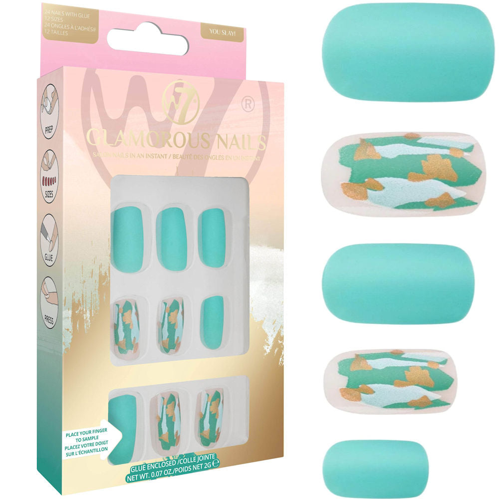W7 Cosmetics Glamorous False Nails You Slay! - Long Fake Adhesive Included Party Nails