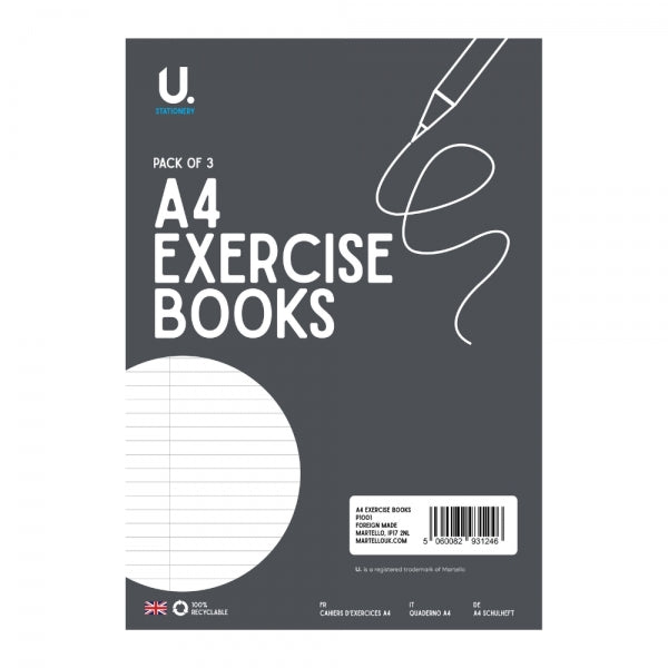 3 Lined A4 Exercise Books