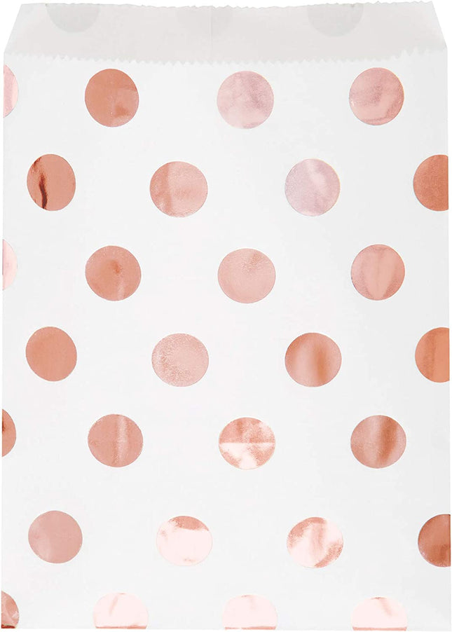 Rose Gold Dots Paper Treat Bags - 8 Pack