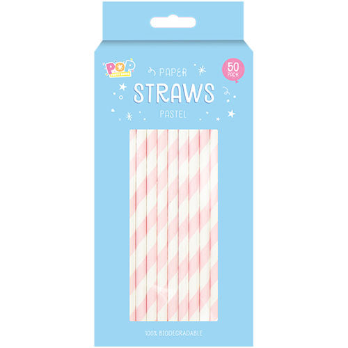 Pastel Eco Paper Straws 50 Pack Assorted - Biodegradable Drinking Straws in Soft Pastel Colours