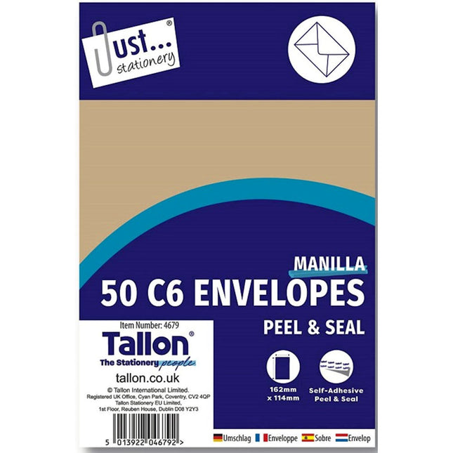 50 Manila C6 Peal & Seal Envelopes