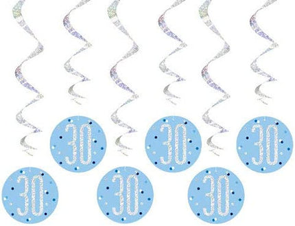 Blue 30th Birthday Glitz Hanging Swirls - 6 Pack